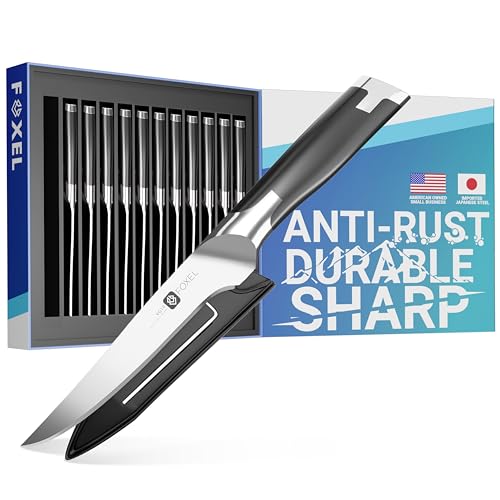 FOXEL Best Steak Knives Knife Set of 12 - Non Serrated Straight Edge B