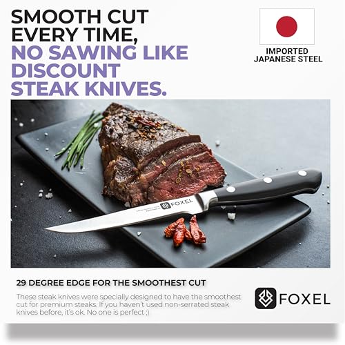 FOXEL Best Serrated Steak Knives Knife Set of 12 Piece w/Covers - Germ