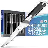 FOXEL Best Serrated Steak Knives Set of 12 - Dishwasher Safe Steak Knife Set of 12 Rust Resistant VG10 Japanese High Carbon Stainless Steel Blade w/Full Tang Handle - Gift Box Set