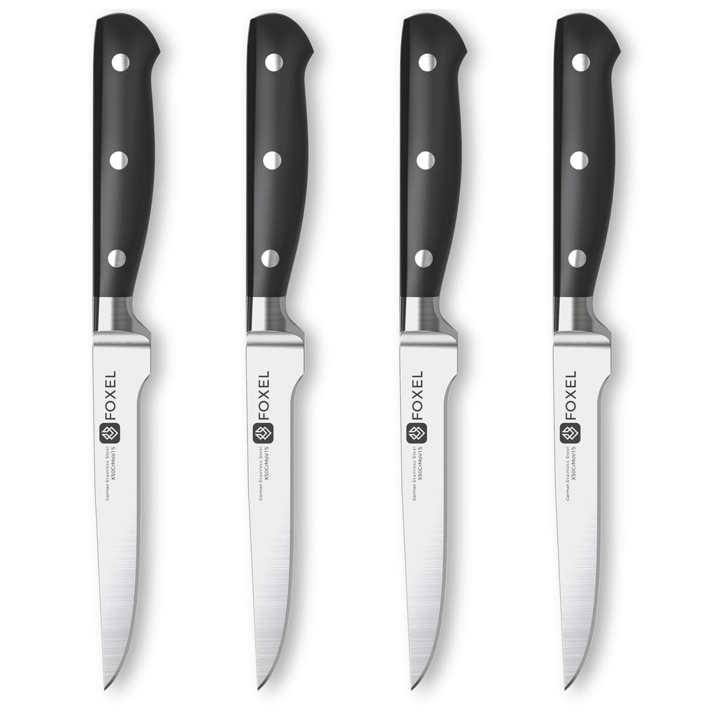 FOXEL Sandalwood Serrated Steak Knife 4 Set, German Stainless Steel
