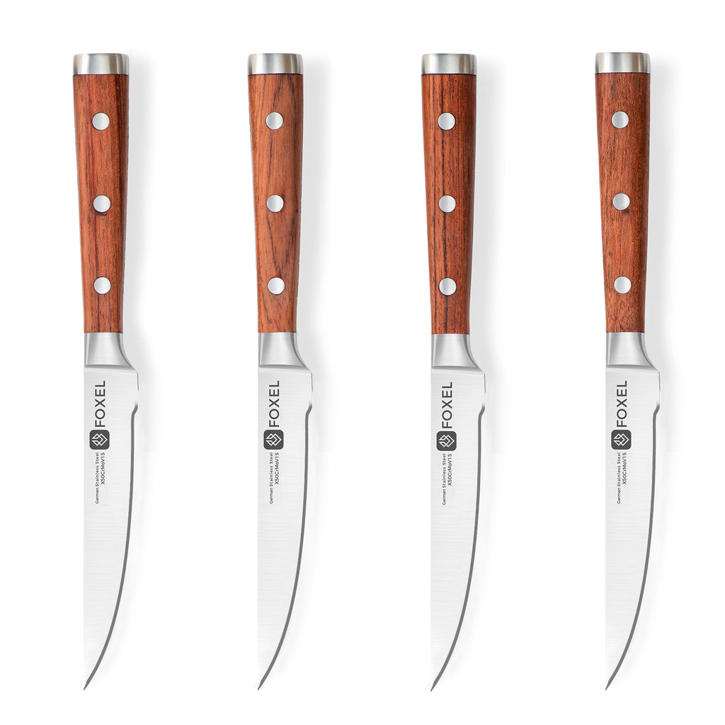 FOXEL Serrated Steak Knives 4 Set, Sharp Japanese VG10 Stainless Steel