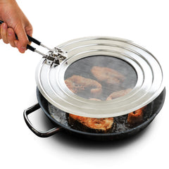 Dishwasher-Safe Splatter Screen Guard for Frying Pan Grease - Shields Kitchen from 99% of Stove Top from Bacon, Oil, or Deep Fryer - Easy to Clean or Store - Foldable Heat-Resistant Silicone Handle