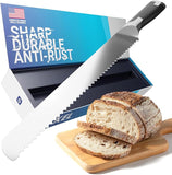 FOXEL Bread Knife 10 Inch Serrated For Homemade Bread Sourdough, Bagels - Long Kitchen Knife For Chefs Bakers That Love To Bake