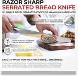 FOXEL Bread Knife 10 Inch Serrated For Homemade Bread Sourdough, Bagels - Long Kitchen Knife For Chefs Bakers That Love To Bake