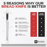FOXEL Bread Knife 10 Inch Serrated For Homemade Bread Sourdough, Bagels - Long Kitchen Knife For Chefs Bakers That Love To Bake