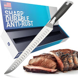 FOXEL 10 Inch Brisket Carving Slicer Knife - German High Carbon Stainless Steel - Perfect for Slicing Meat, Turkey, BBQ & Prime Rib - with Hollow Edge Divots, Shock-Resistant Handle