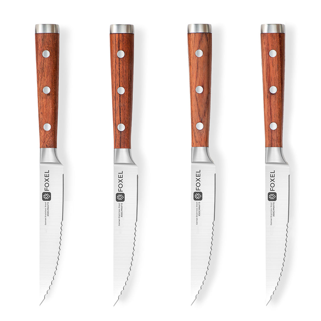 FOXEL Sandalwood Serrated Steak Knife 4 Set, German
