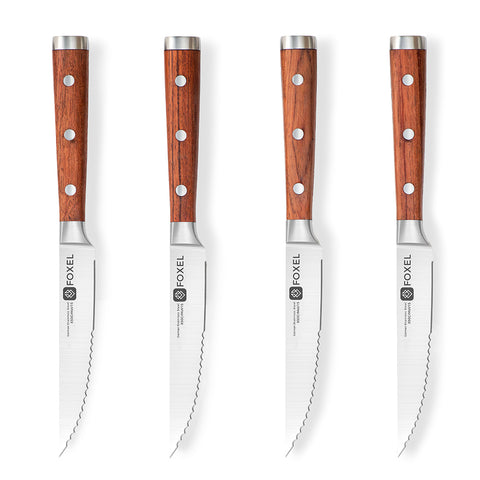 FOXEL Sandalwood Serrated Steak Knife 4 Set, German Stainless Steel