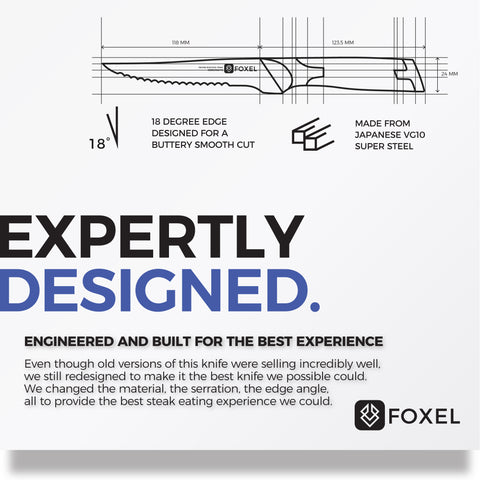 FOXEL Non Serrated Steak Knife 4 Set, Razor Sharp Japanese VG10 Steel