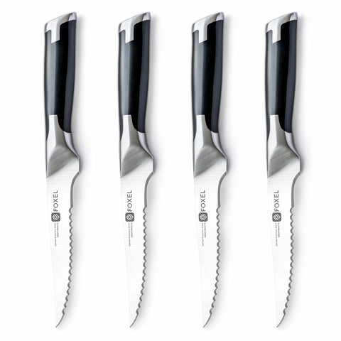 FOXEL Serrated Steak Knives 4 Set, Sharp Japanese VG10 Stainless Steel
