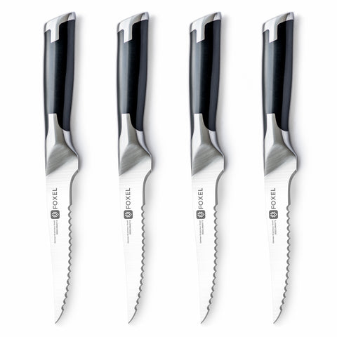 CONTEMPORARY Serrated Steak Knife 4 Piece Set  | Razor Sharp Japanese VG10 Steel w/Sheathes